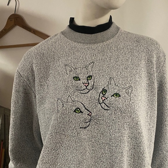 90s BonWorth Gray Cat Sweater - Picture 4 of 8
